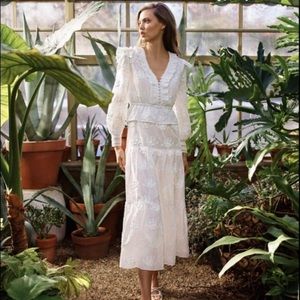 MAJE Woman Roxana Ruffled Embroidered Cotton-Gauze Midi Dress Ecru